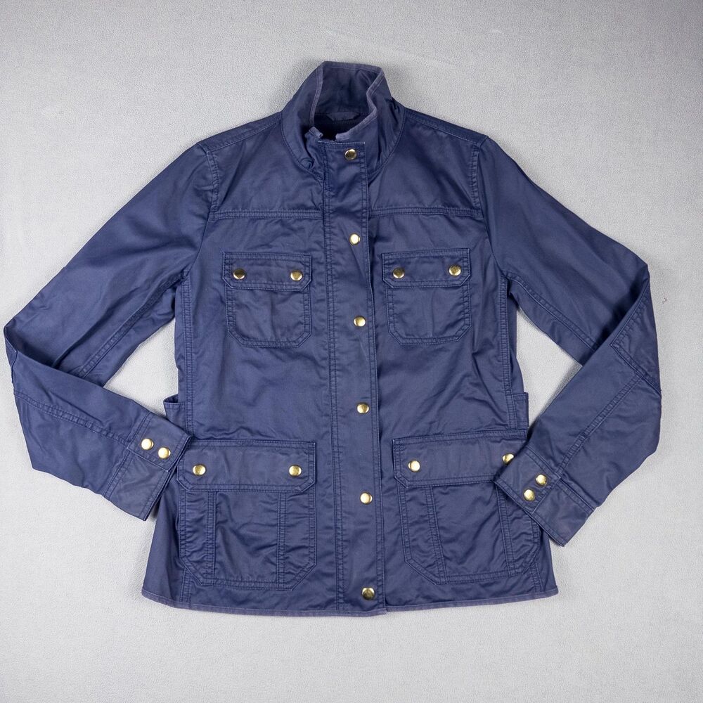 J.Crew Downtown Field Jacket Womens S Navy Waxed Cotton Utility Military Zip